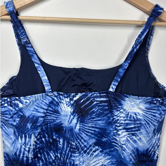 Lands’ End Tankini Square Neck Swimsuit Top Sz 16 Blue Palm UPF 50 Soft Cups - Picture 5 of 11